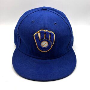VTG Milwaukee Brewers Hat Size 7 1/2 Fitted New Era 59Fifty Made in USA On Field